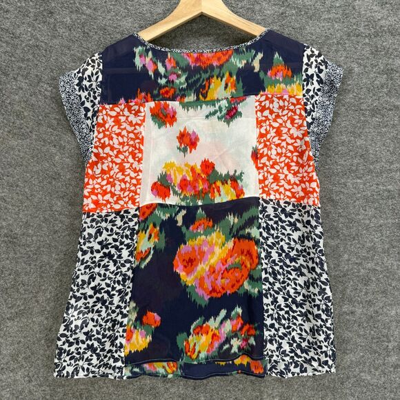 Joie Blouse Women S Small Blue Floral Short Sleeve Round Neck Silk Casual - Picture 2 of 7